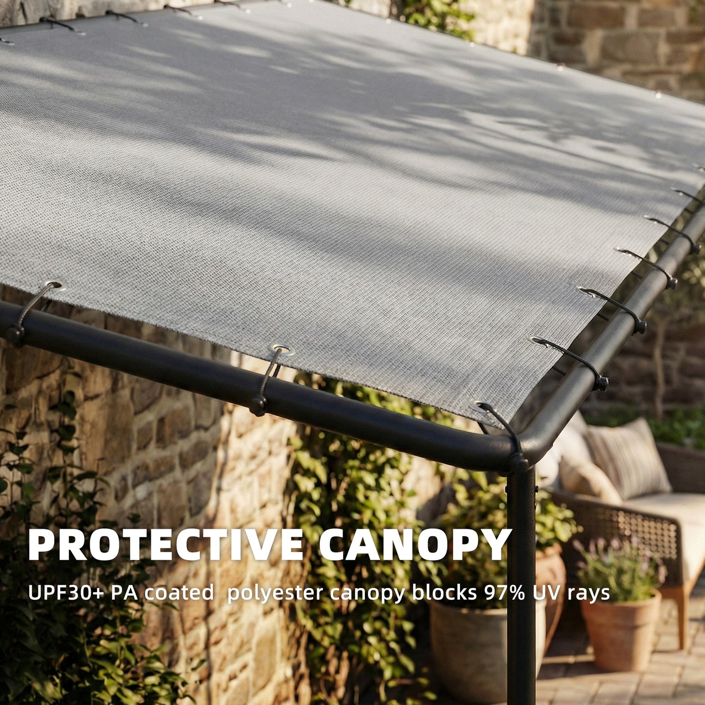 Outsunny 3 x 2 m Lean To Garden Pergola With Metal Frame Gazebo Sloped Roof UPF 30 Protection Drainage Holes Grey