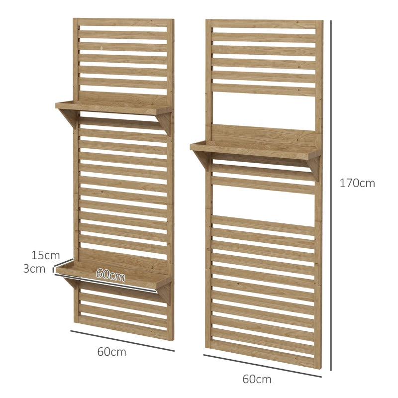 Outsunny Set of 2 Wall Mounted Plant Stands - Fir Wood Flower Stand with Shelves and Slatted Trellis for Patio, Balcony, Porch | Space-Saving Vertical Garden Décor - ALL4U RETAILER LTD