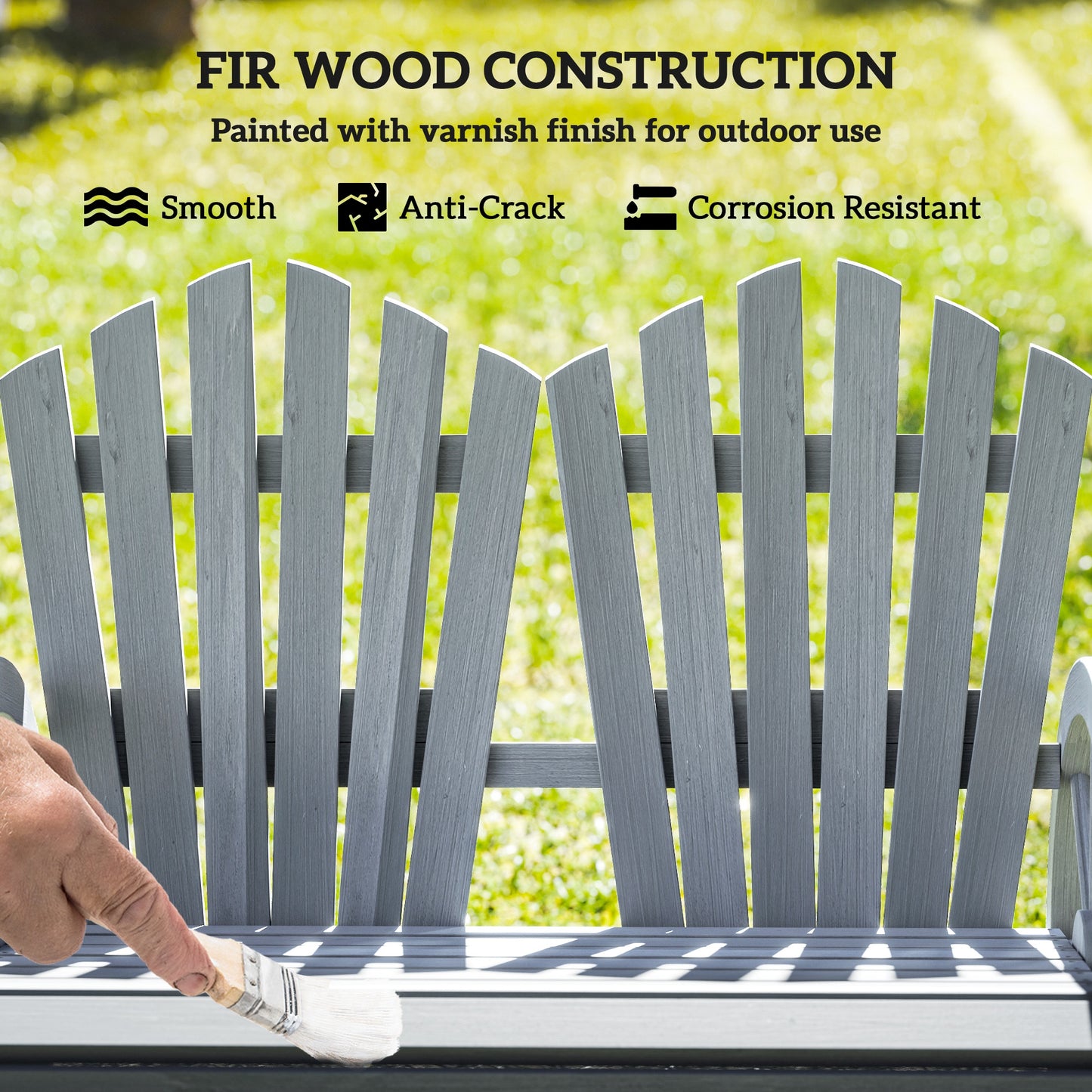 Outsunny Fir Wood Love Seats With Wheel-Shaped Armrests Large Load-Bearing Outdoor Patio Grey