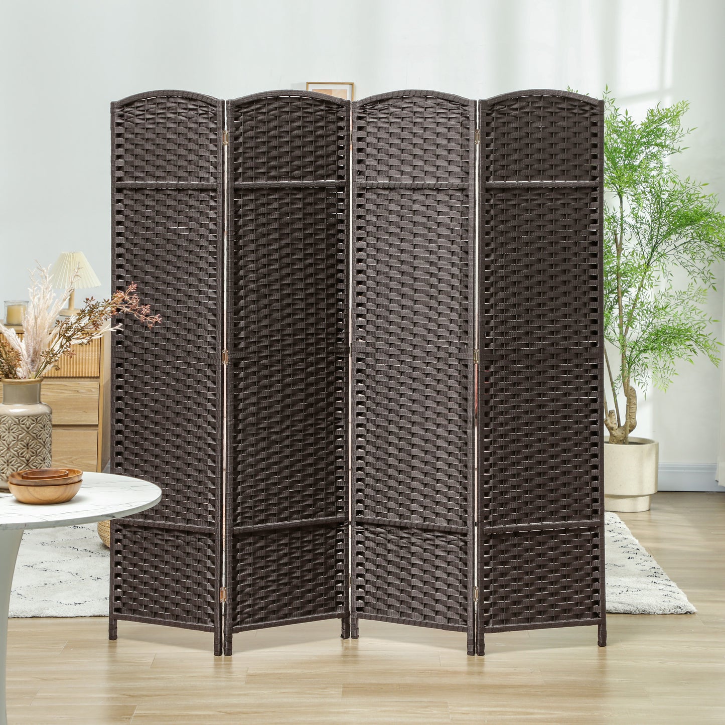 HOMCOM 4 Panel Folding Room Divider Freestanding Privacy Screen 160 x 170cm Brown