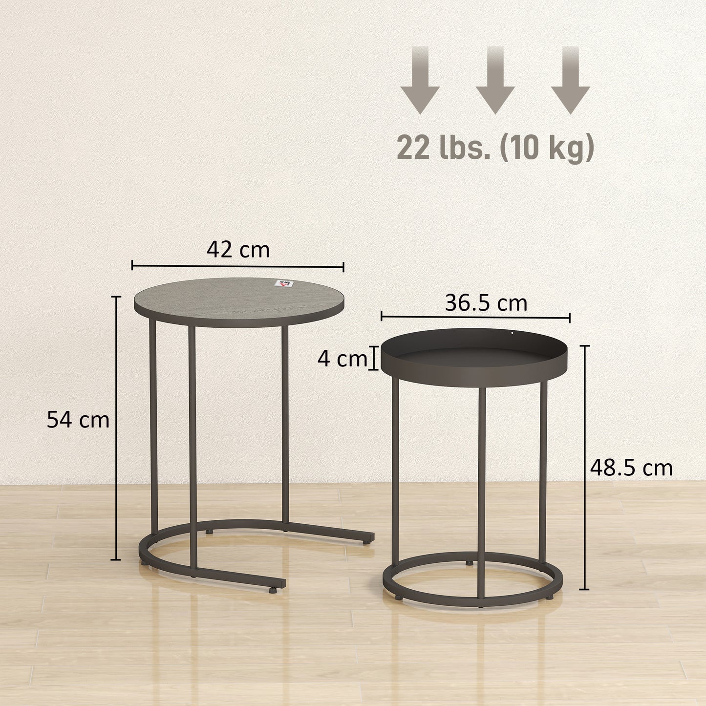 HOMCOM Industrial Nesting Tables Set of Two Grey Finish Small and Large Tables for Space Saving