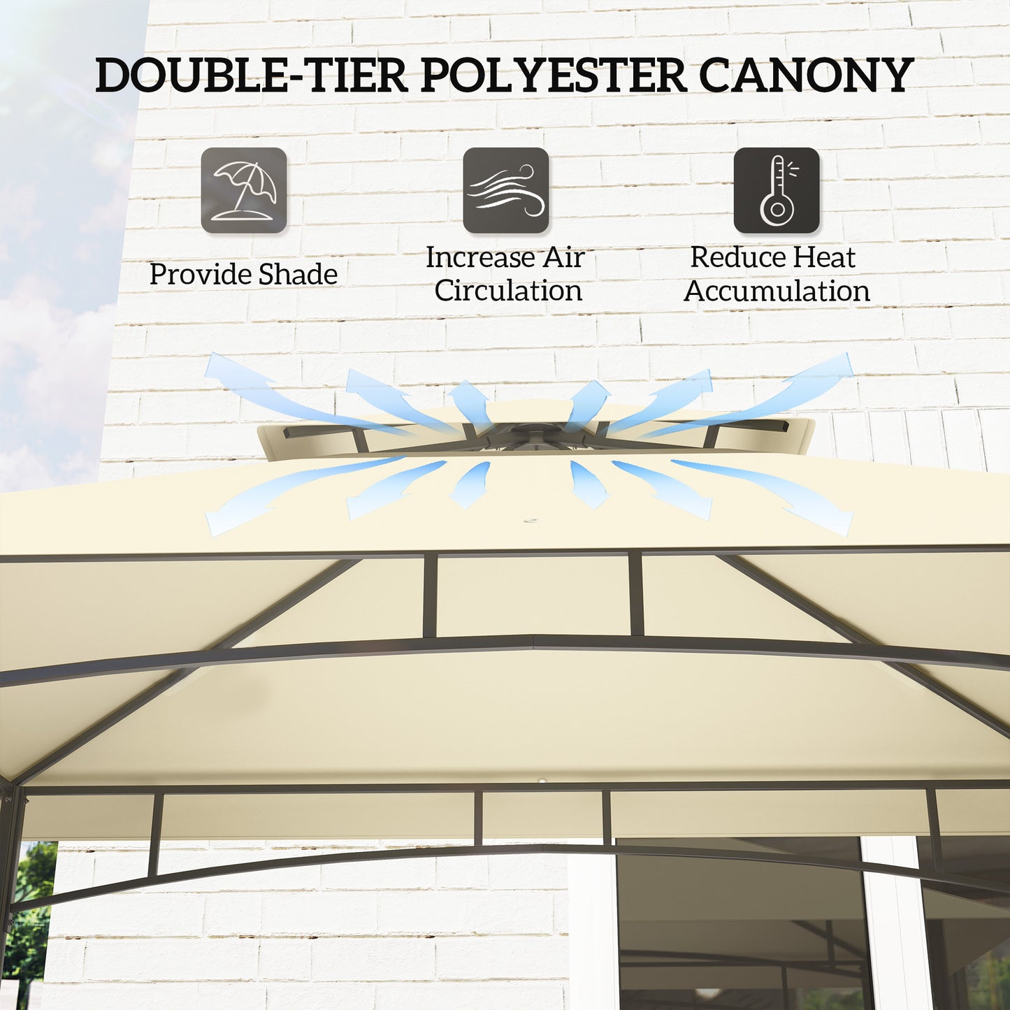 Outsunny 8x5 Outdoor Grill Gazebo Canopy With Double Tier Two Side Shelves Storage Baskets Beige
