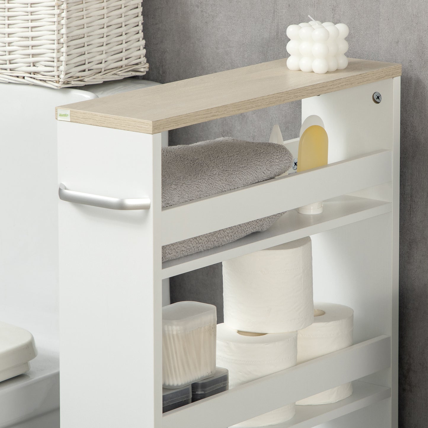 Kleankin 4 Tier Storage Cart On Wheels And Handle White Compact Bathroom Trolley 48W x 15D x 80H cm