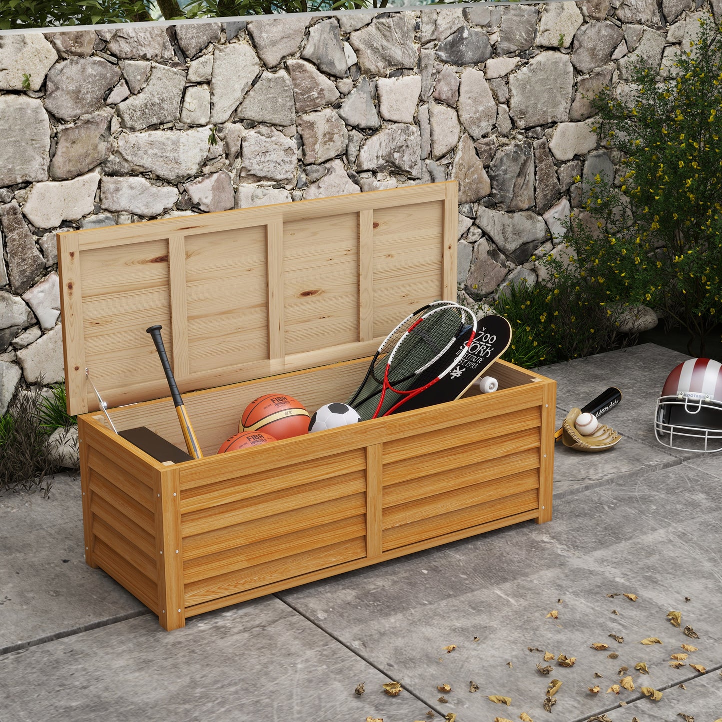 Outsunny 292L Outdoor Storage Box Fir Wood Garden Storage Container Deck Box Balcony Porch Poolside Light Brown
