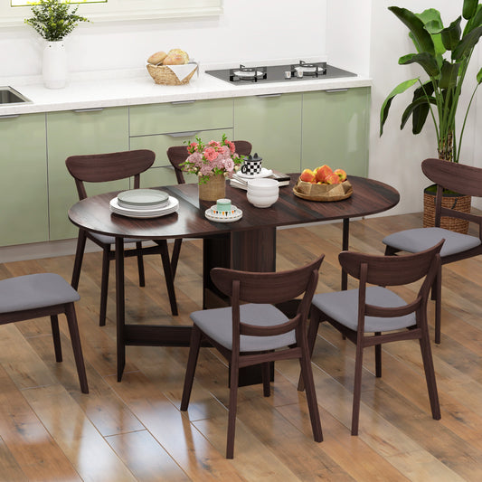 HOMCOM Folding Dining Table For Small Spaces With Drop Leaf Oval Tabletop In Chocolate Wood Effect