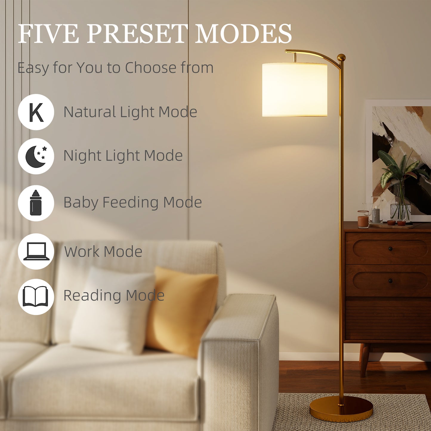 HOMCOM LED Floor Lamp With Remote Control Gold Tone Adjustable Brightness And Color Temperature 11 Levels