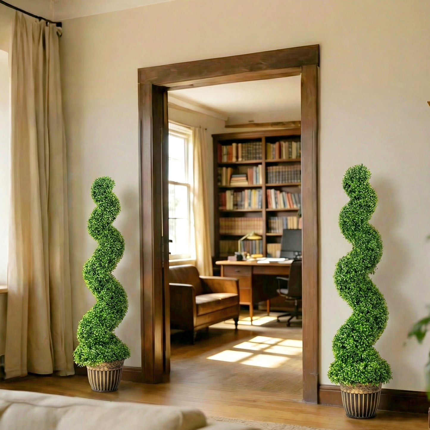 HOMCOM Set Of 2 Artificial Spiral Boxwood Trees With Pots For Home Indoor Outdoor Decor 150cm