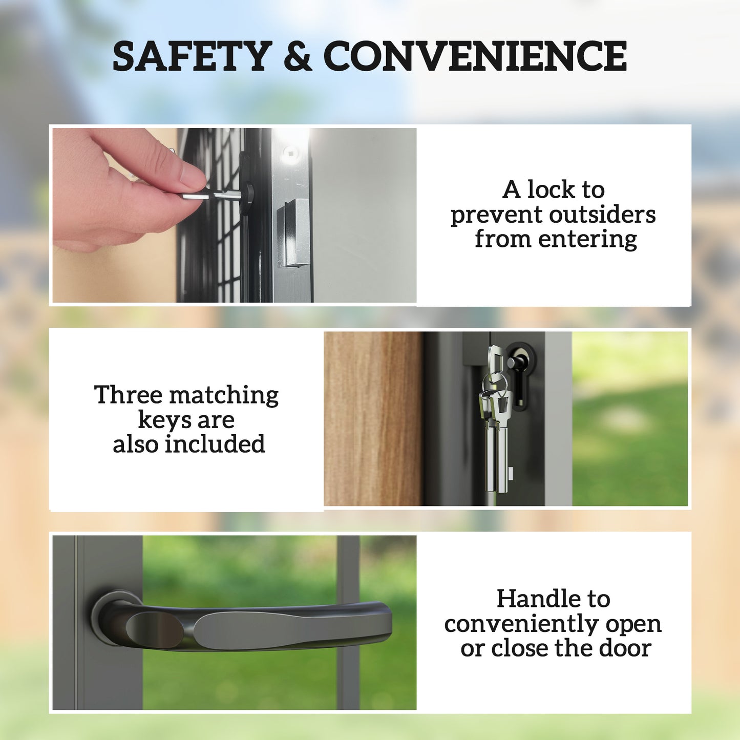 Outsunny Galvanised Steel Garden Gate 105 x 204 cm Black With Lock Keys And Handle