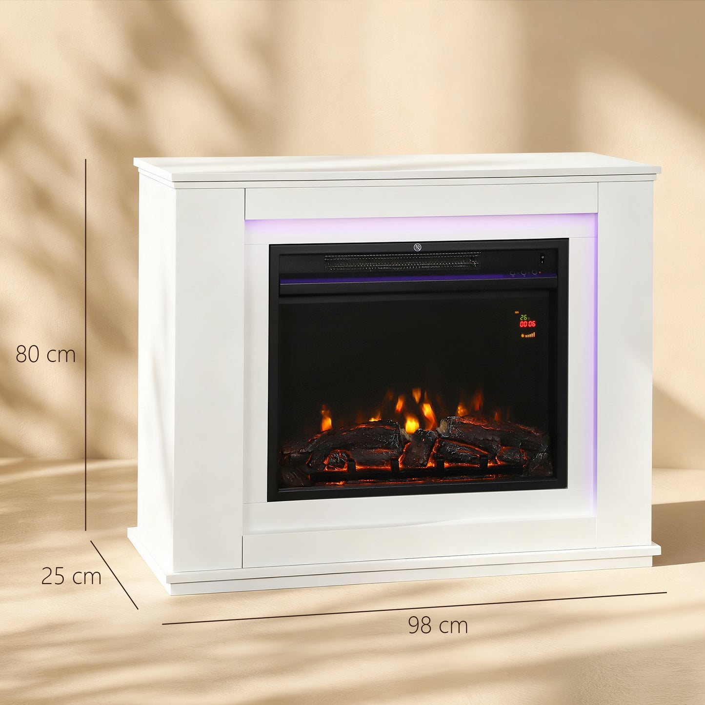 HOMCOM 2000W White Faux Flame Electric Fireplace 6824 BTU Heat With Adjustable Thermostat For Rooms Up To 30 Sq M
