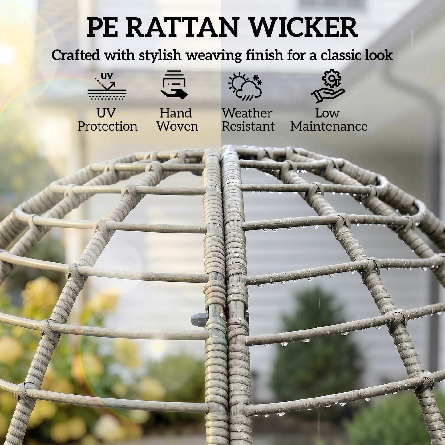 Outsunny Garden Egg Chair With Footstool Rattan Indoor Outdoor Lounge Chair And Ottoman Set Thick Cushions Light Grey