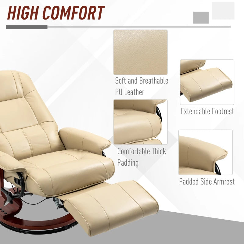 HOMCOM Faux Leather Armchair - Cream with 145° Reclining Back and Footrest for Ultimate Comfort - ALL4U RETAILER LTD