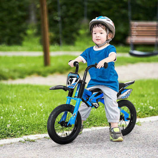 HOMCOM 12" Kids Balance Bike - Steel Frame, Air Filled Tires, Motorbike Look - Blue - ALL4U RETAILER LTD