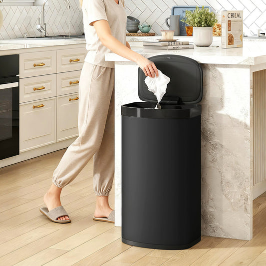 HOMCOM 55L Sensor Bin With Soft Close Lid Touchless Motion Sensor Fingerprint Resistant Stainless Steel Black