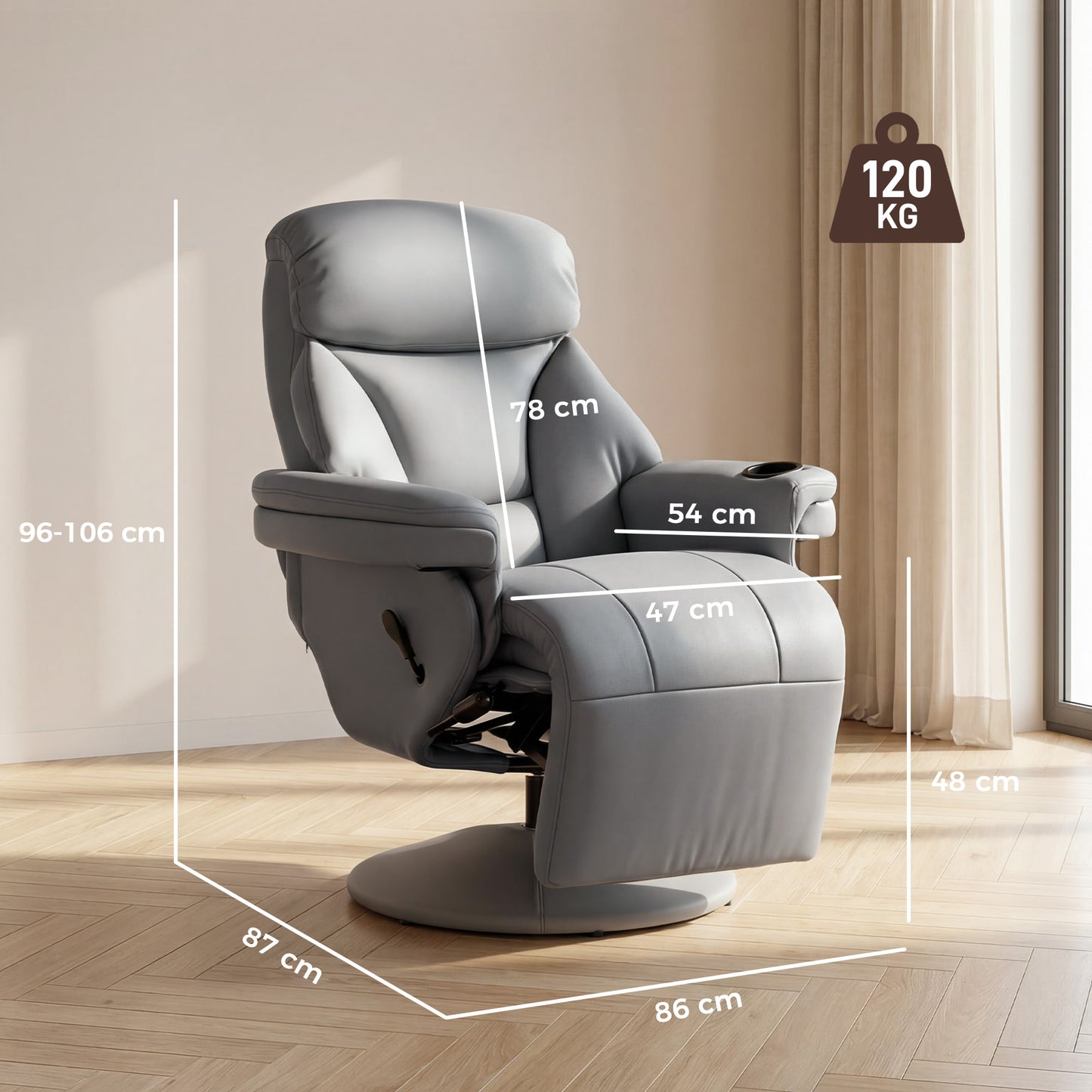 HOMCOM Upholstered Reclining Armchair With Footrest And Adjustable Backrest Manual Recliner Grey