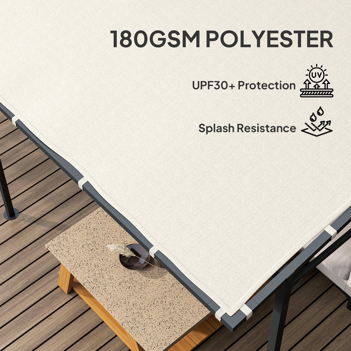 Outsunny 2.4x2.4m Wall Mounted Pergola Gazebo With PA Coated Fabric And Metal Frame Wind Resistant Shelter Cream White