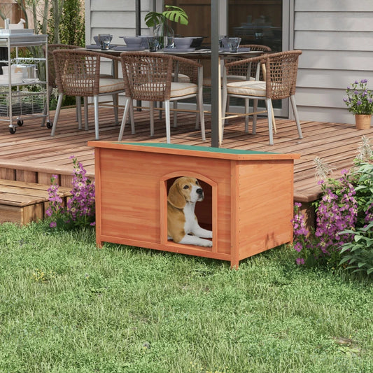 PawHut Wooden Dog Kennel - Outdoor Pet House with Removable Floor, Openable Roof, Water-Resistant Paint, Natural Wood Tone