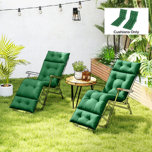 Outsunny Set Of Two 190 X 56 Cm Sun Lounger Cushions Green For Outdoor Recliners With PP Foam Fill And Polyester Covers