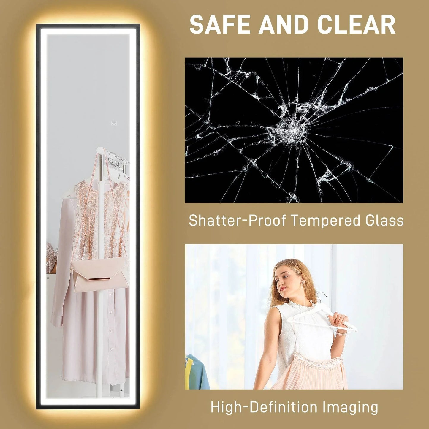 HOMCOM 150 x 40cm Adjustable LED Floor Length Mirror - Black - ALL4U RETAILER LTD