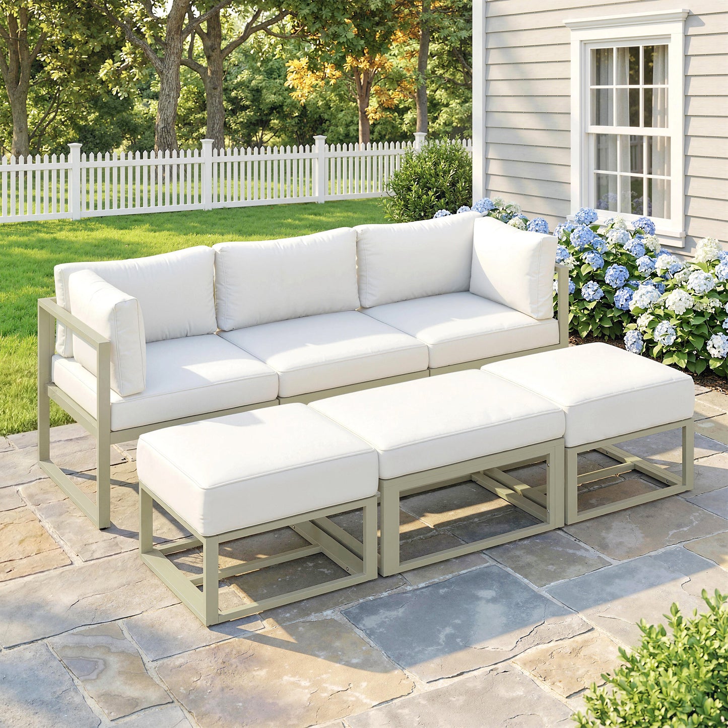 Outsunny Garden Daybed 6 Piece Outdoor Sectional Sofa Set Aluminium Patio Conversation Furniture With Coffee Table