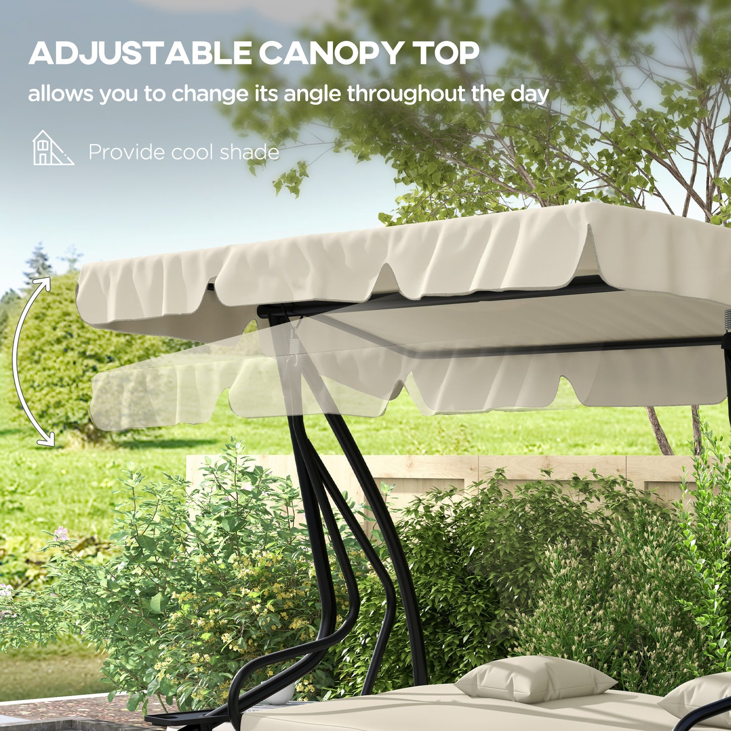 Outsunny Convertible Three-Seater Swing Chair Bed With Canopy For Garden Balcony Or Porch In Cream