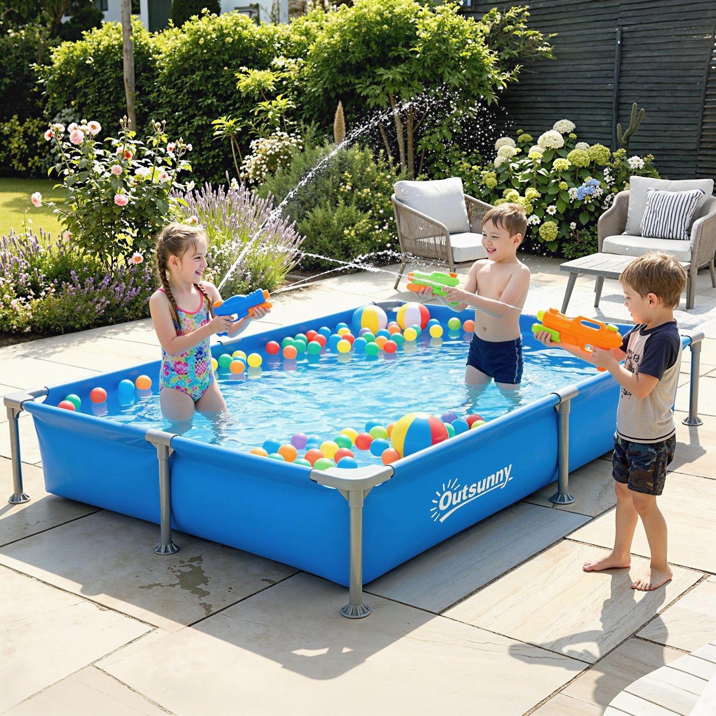 Outsunny Metal Frame Rectangular Above Ground Pool With Repair Patch 229x160x43 Cm Blue