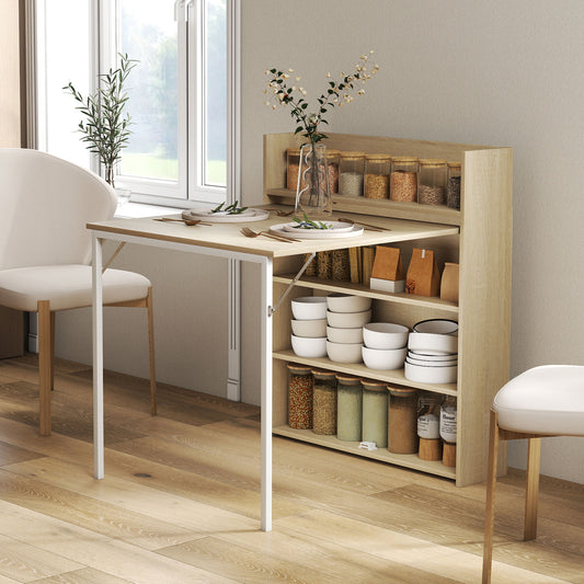 HOMCOM Folding Dining Table With 4 Tier Shelves Drop Leaf Kitchen Table In Oak Wood Effect