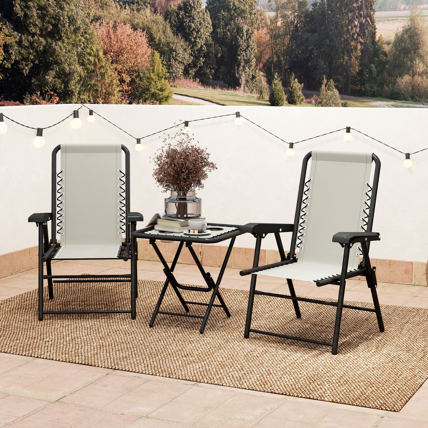 Outsunny Cream White Three Piece Garden Table And Chair Set With Two Armchairs And Coffee Table