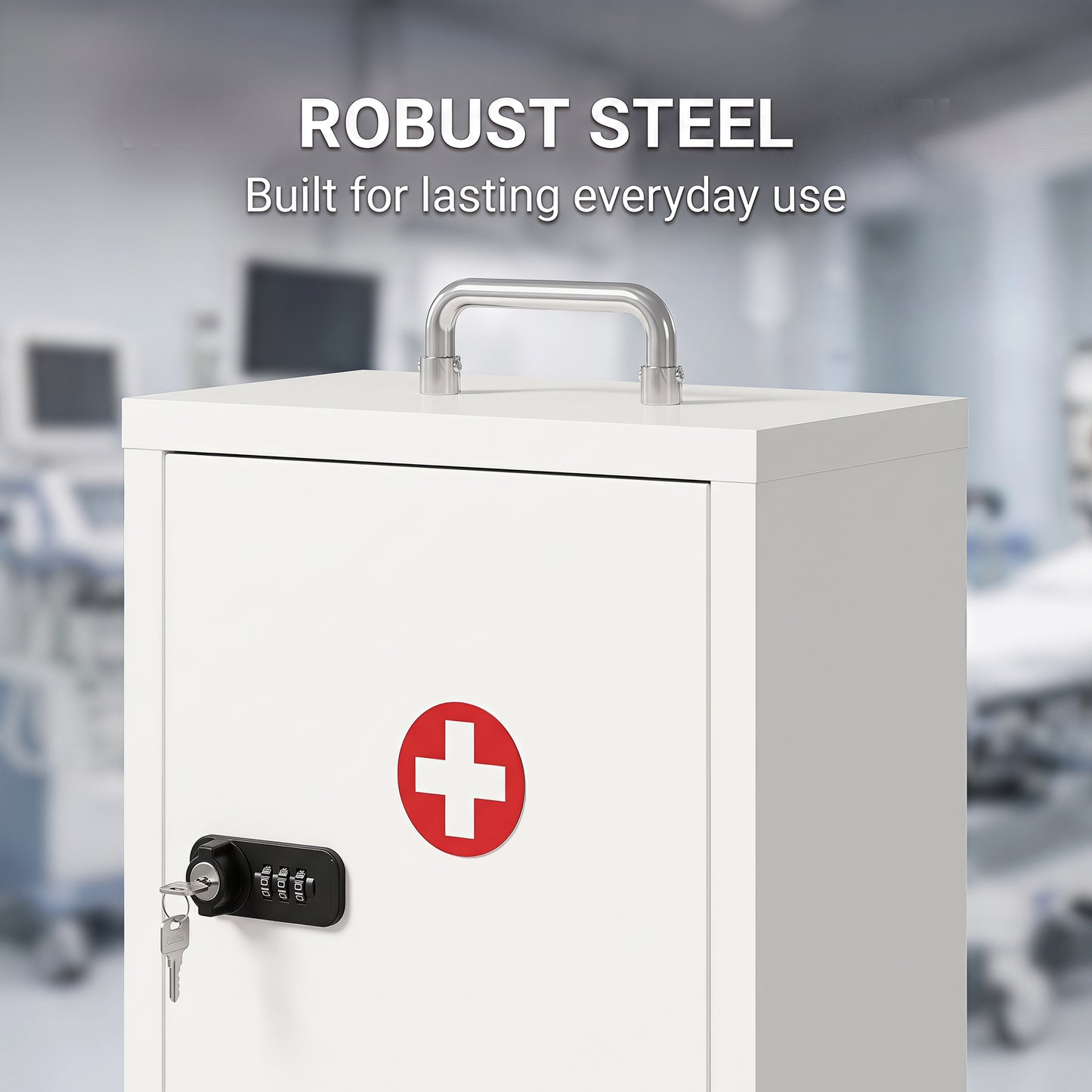 HOMCOM Wall Mount Medicine Cabinet With Combination Lock And Key Lock 3 Tier Steel First Aid Cabinet White