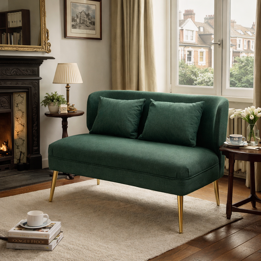 HOMCOM 2 Seater Sofa With Wing Back In Linen Look Fabric Thick Padded Seat Metal Legs Dark Green