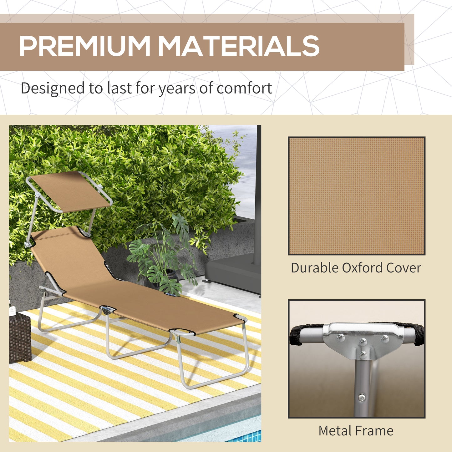 Outsunny Sun Lounger With Adjustable Face Canopy Brown Outdoor Reclining Lounge Chair With Four Position Backrest