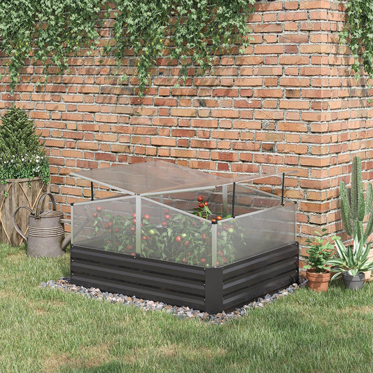 Outsunny Outsuuny Galvanised Raised Garden Bed, Outdoor Planter Box with Greenhouse and Cover for Vegetables, Flowers, Dark Grey - ALL4U RETAILER LTD