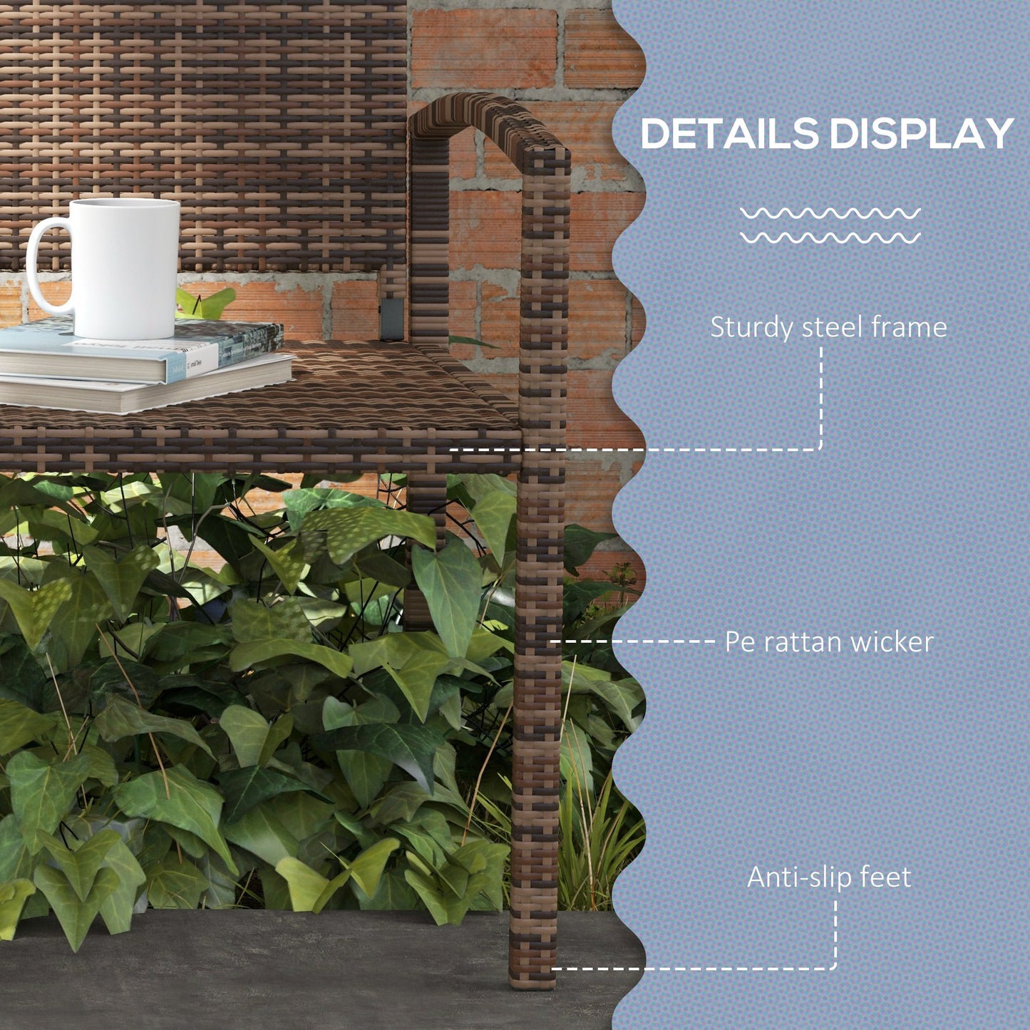 Outsunny All Weather Wicker Garden Loveseat 2 Seater Poly Rattan Garden Bench Outdoor Seating Brown