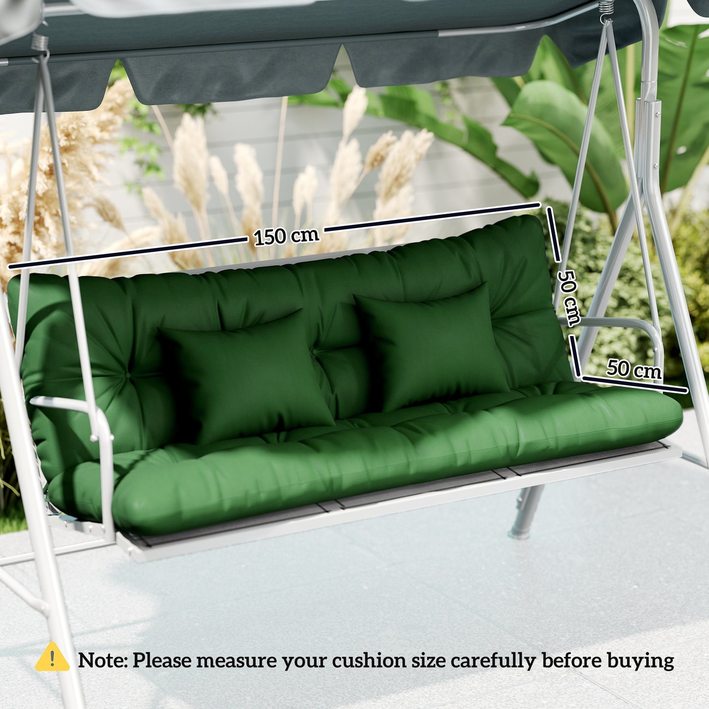 Outsunny Outdoor Seat Cushions With Back Cushion And Two Pillows Water Repellent For 3 Seater Chair Green