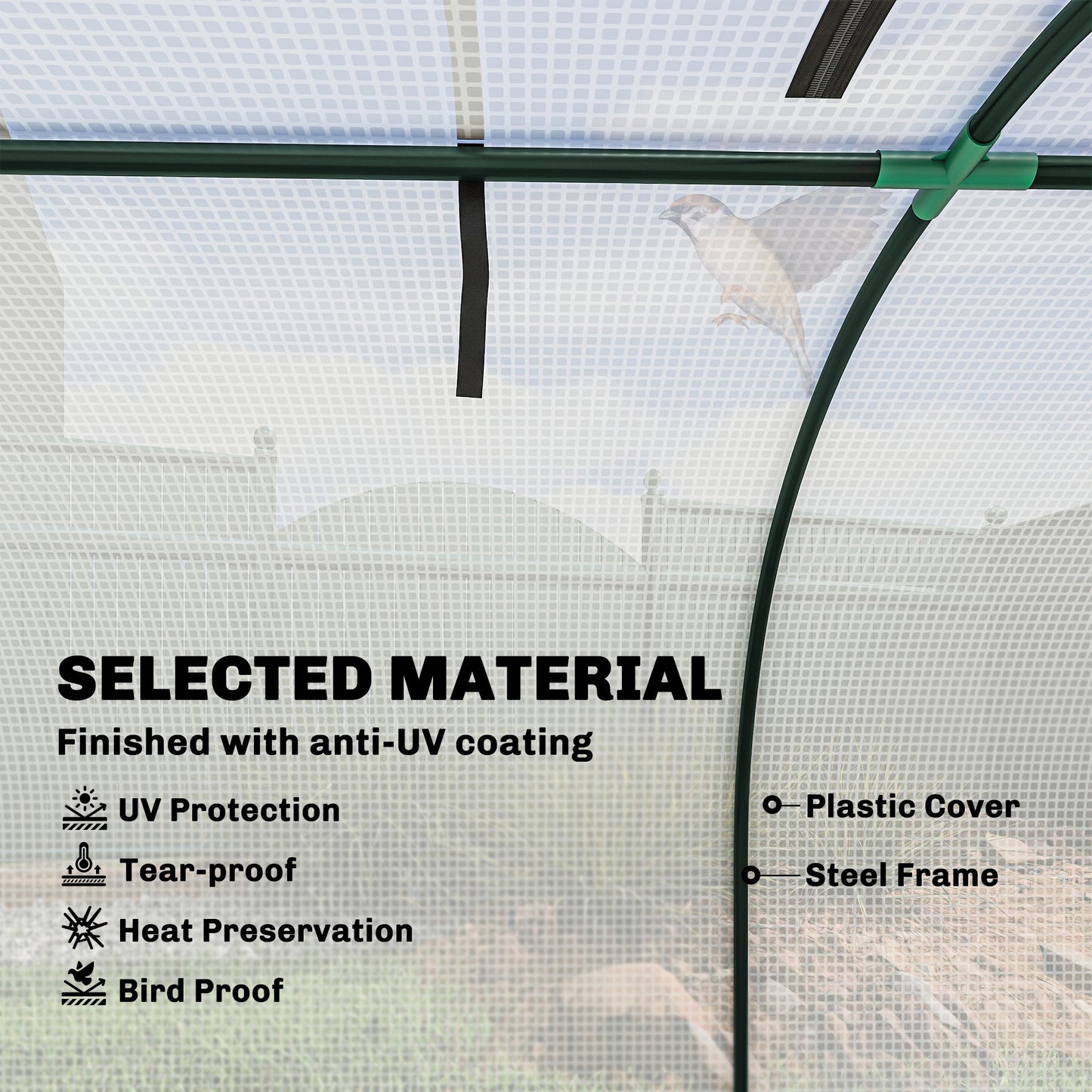 Outsunny 395 By 100 Cm Low Tunnel Greenhouse White With Powder Coated Steel Frame And PE Cover
