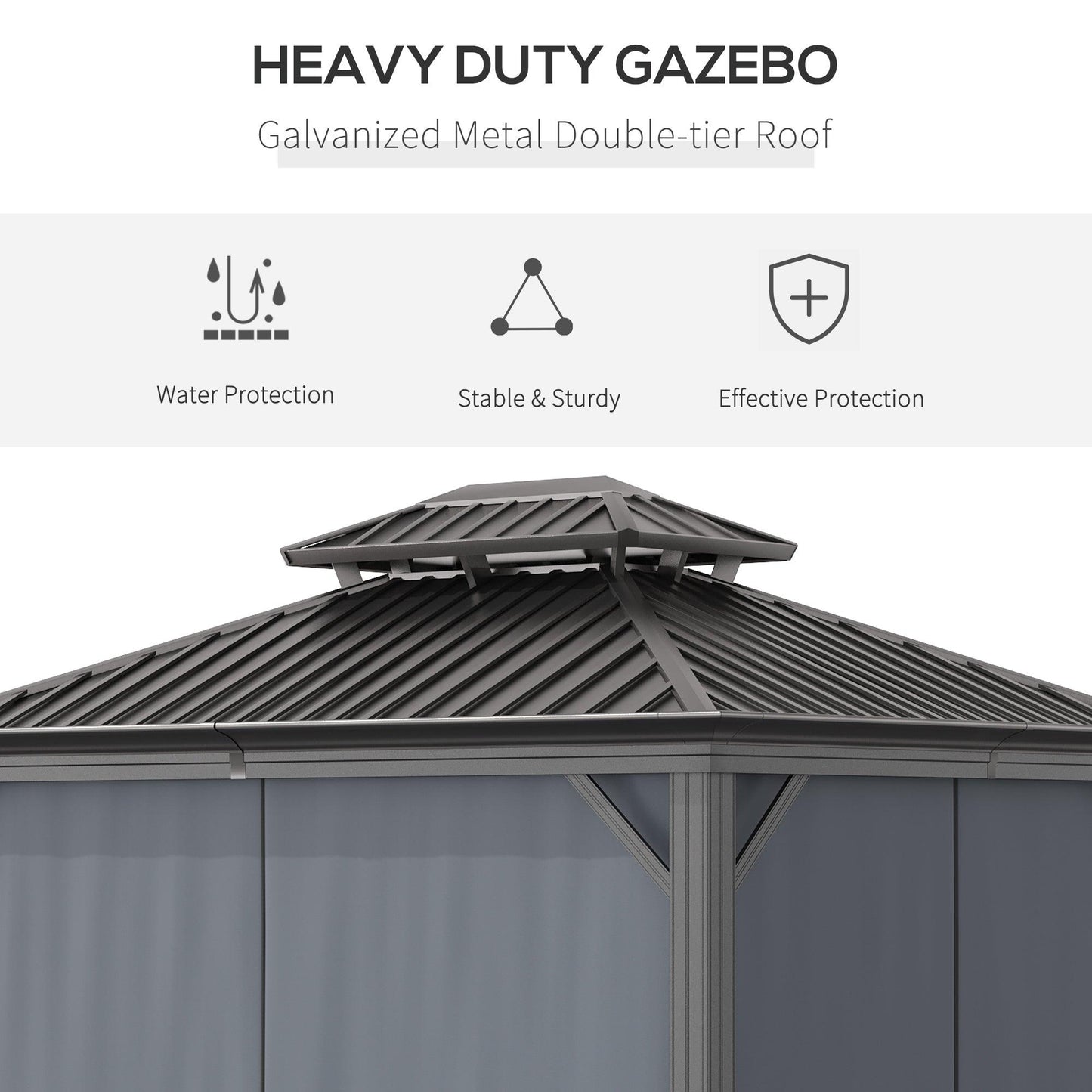 Outsunny Outdoor Hardtop Gazebo Canopy, Grey - 3.7x3m - ALL4U RETAILER LTD