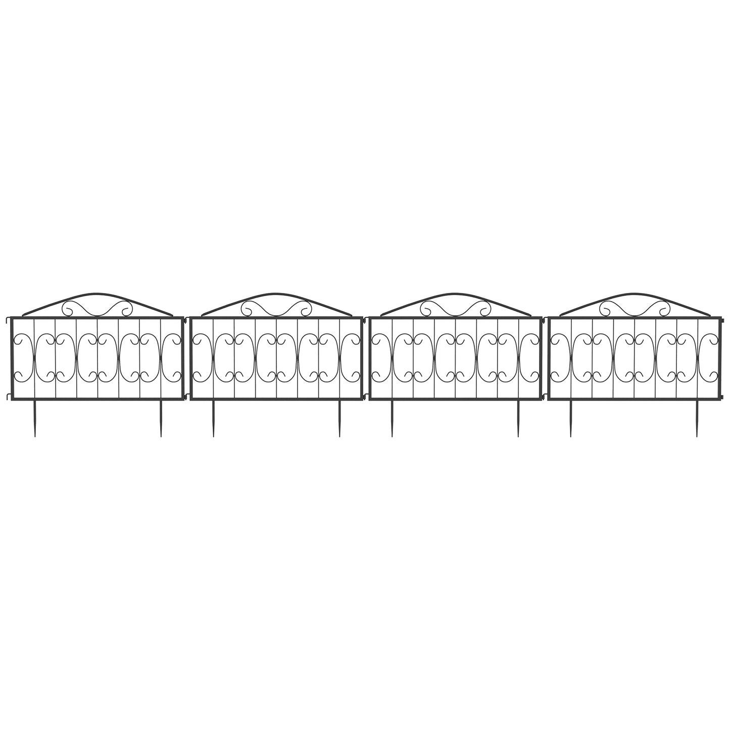 Outsunny 8 Piece Decorative Garden Picket Fence Panels Rustproof Metal Wire Border Edging for Flower Beds Black