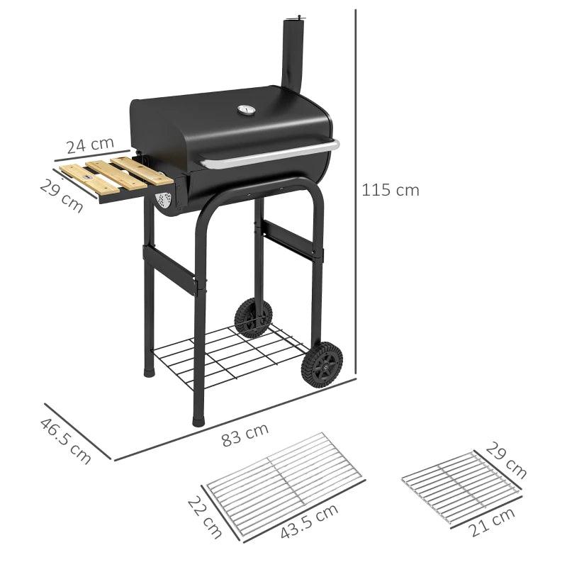 Outsunny Wheeled Charcoal Barbecue Grill Trolley with Shelves - Outdoor BBQ Grill, Portable and Convenient - Black - ALL4U RETAILER LTD