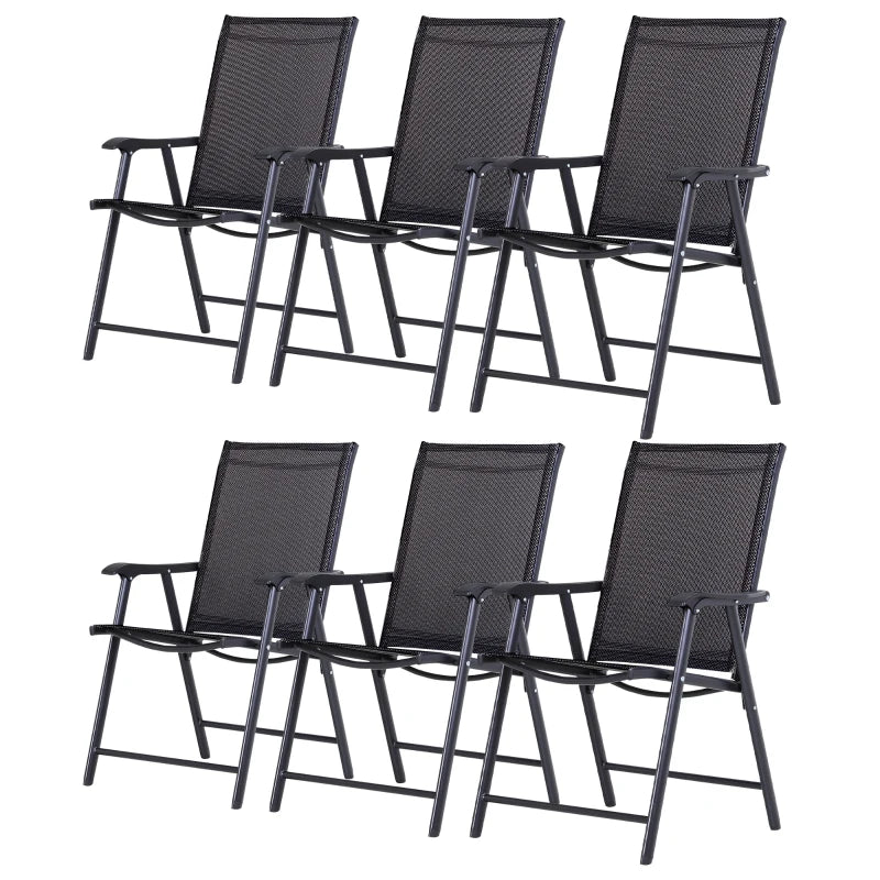 Outsunny Set of 6 Folding Garden Chairs - Metal Frame Outdoor Patio Park Dining Seats with Breathable Mesh Seat in Black - ALL4U RETAILER LTD