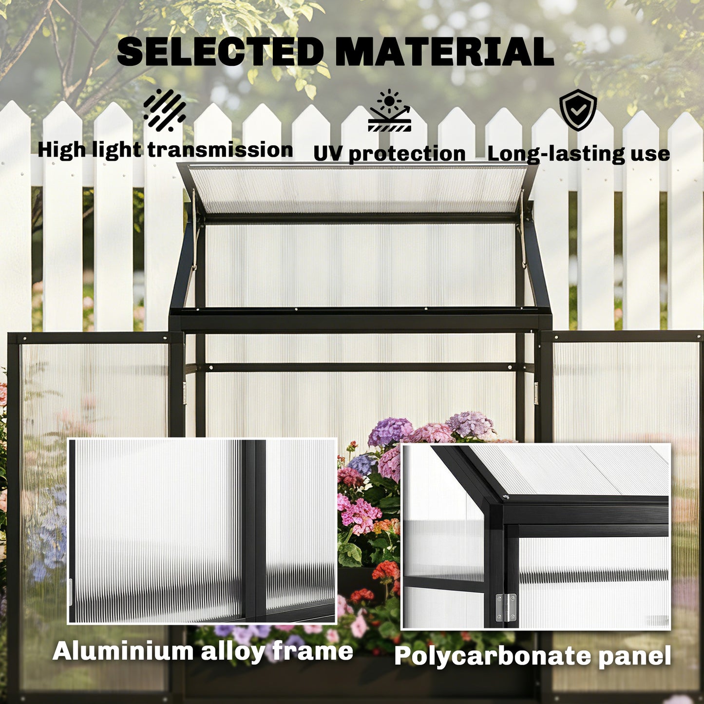 Outsunny Polycarbonate Greenhouse With Hinged Door And Top Vent For Small Patio 4x2ft Black Lean To Walk In