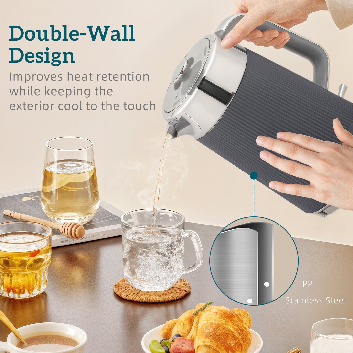 Homcom Electric Kettle and 4 Slice Toaster Set 3000W 1.7L UK Strix Thermostat Limescale Filter Cool Touch Grey