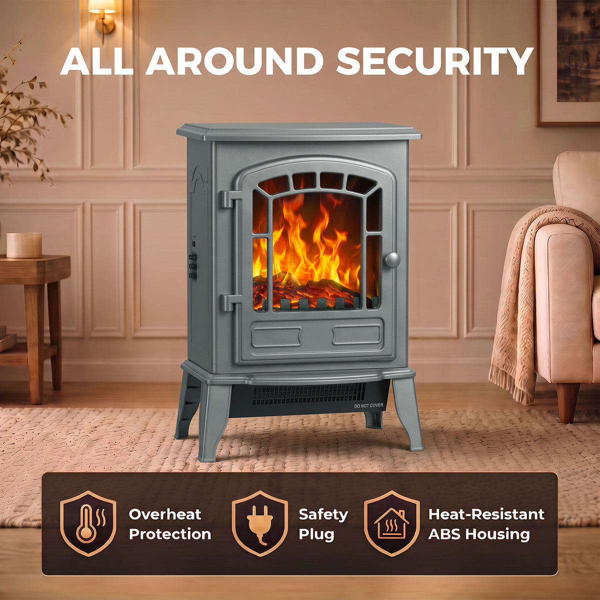 Homcom Freestanding Electric Fireplace Heater With Led Flame Effect Grey