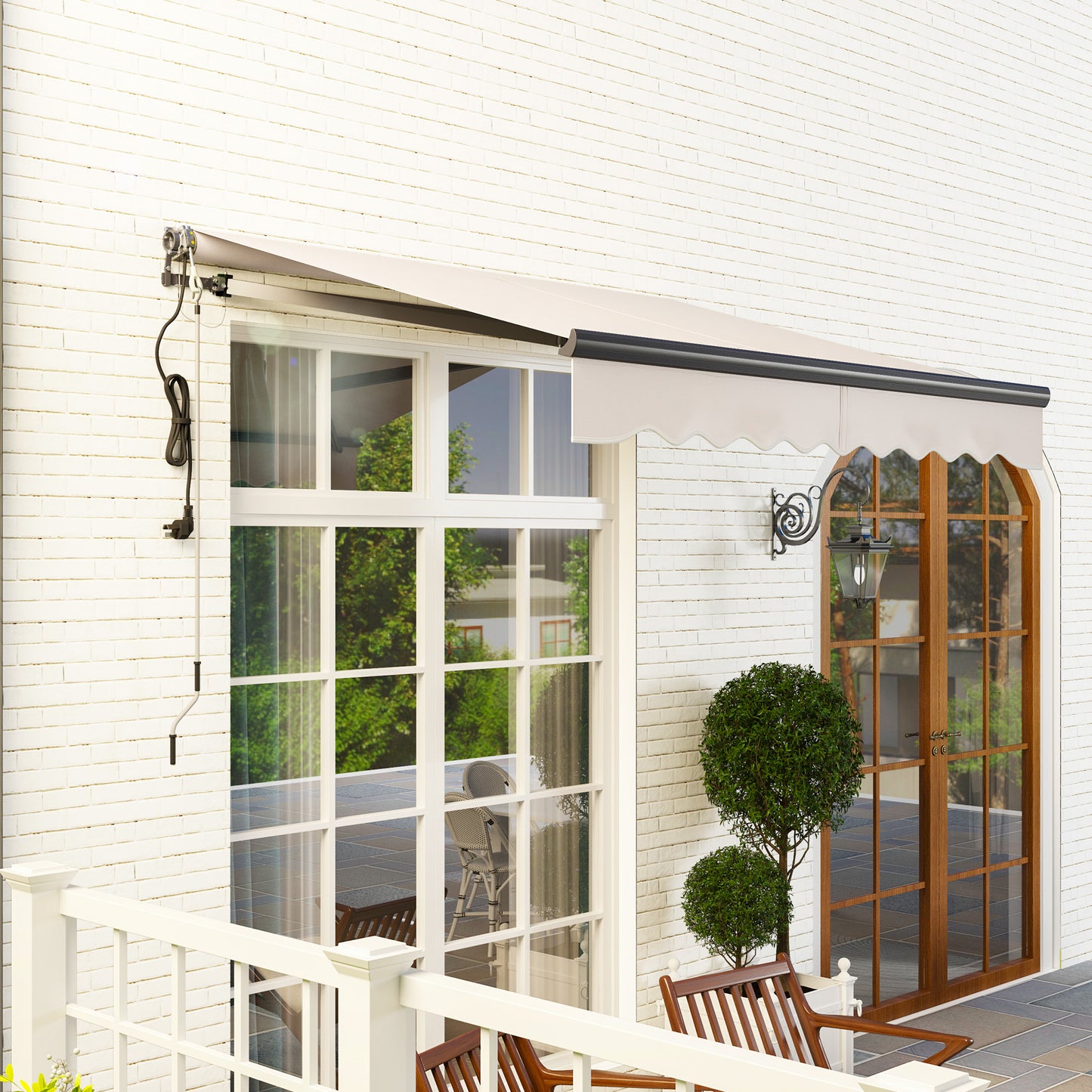 Outsunny 2.5x2m Electric Awning With Remote Controller Aluminium Frame Retractable Shade Canopy For Garden Patio Beige