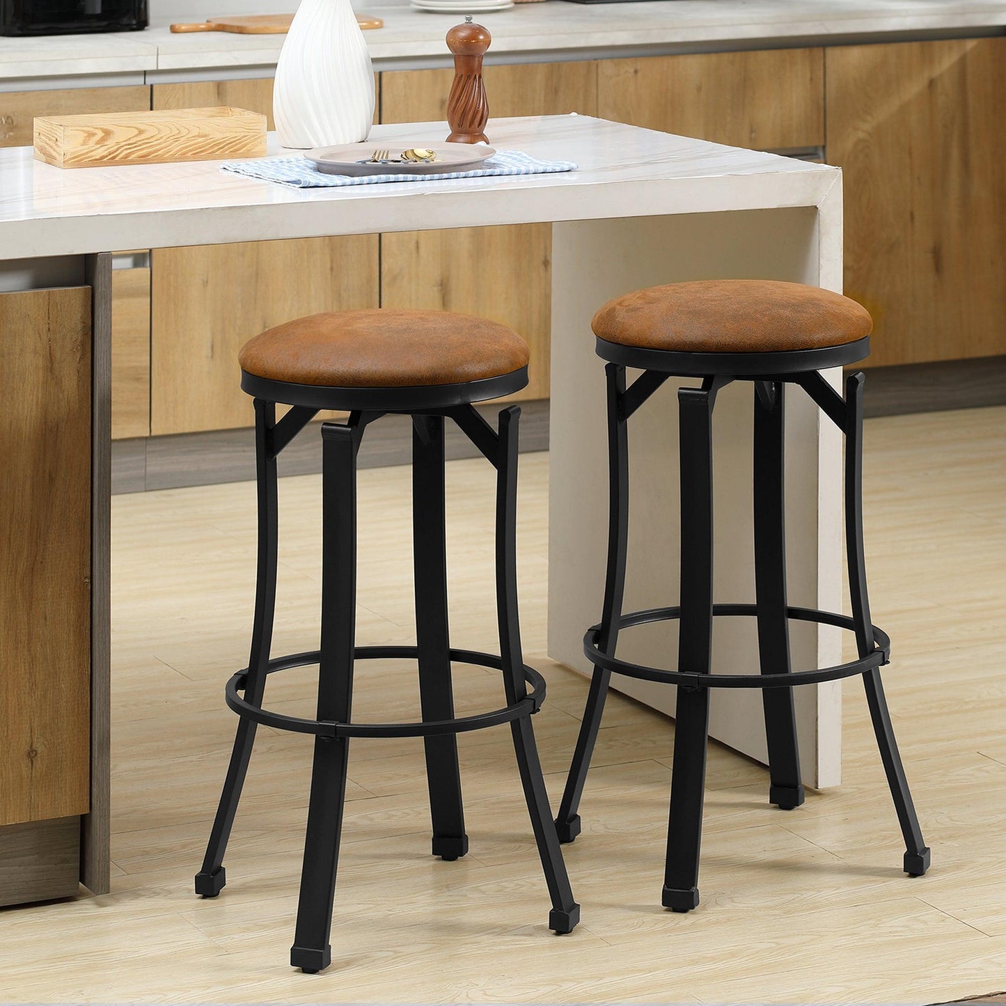 HOMCOM Set of 2 Microfiber Breakfast Bar Stools, Brown - ALL4U RETAILER LTD