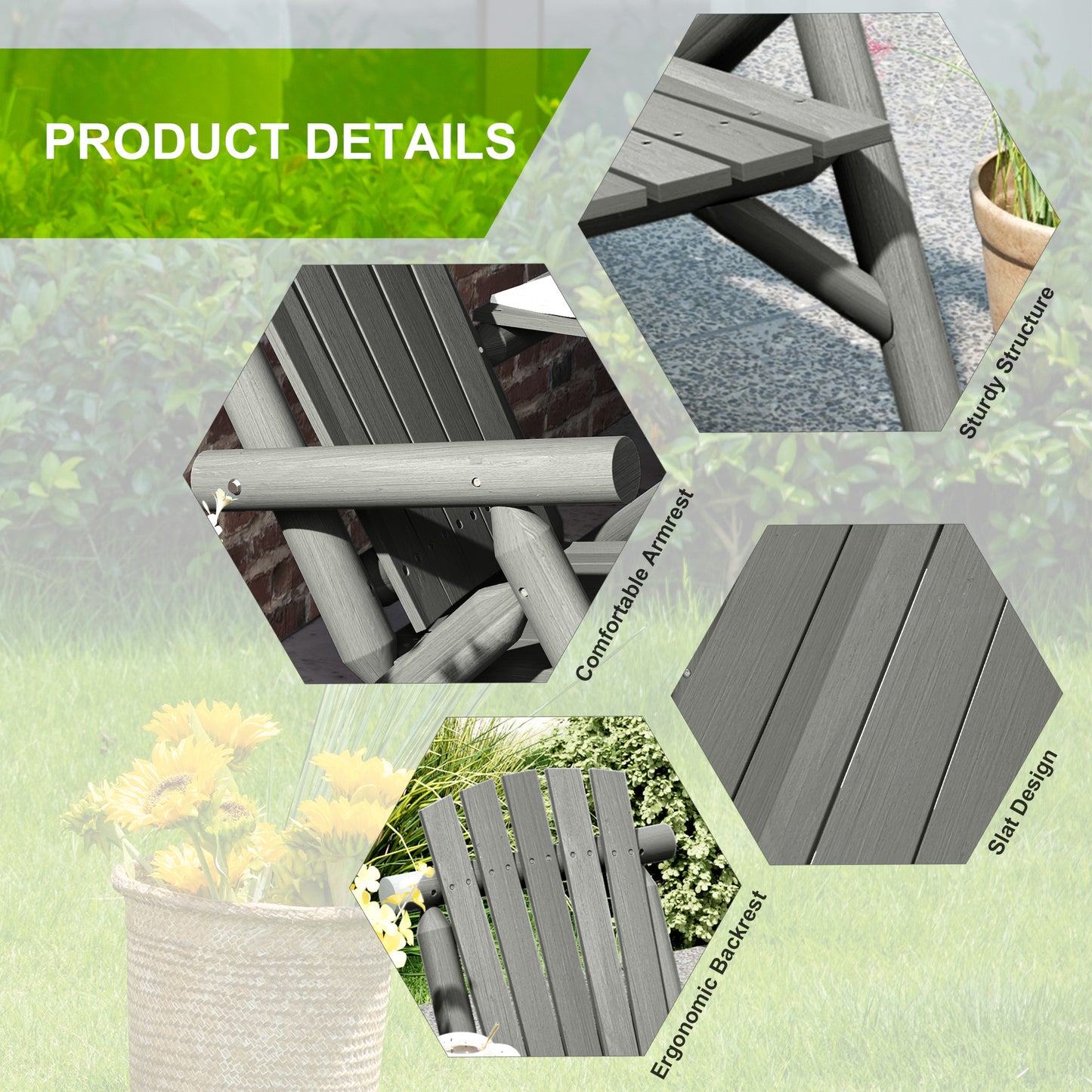Outsunny Wood Patio Bench For Two With Center Coffee Table Grey Garden Outdoor Seating