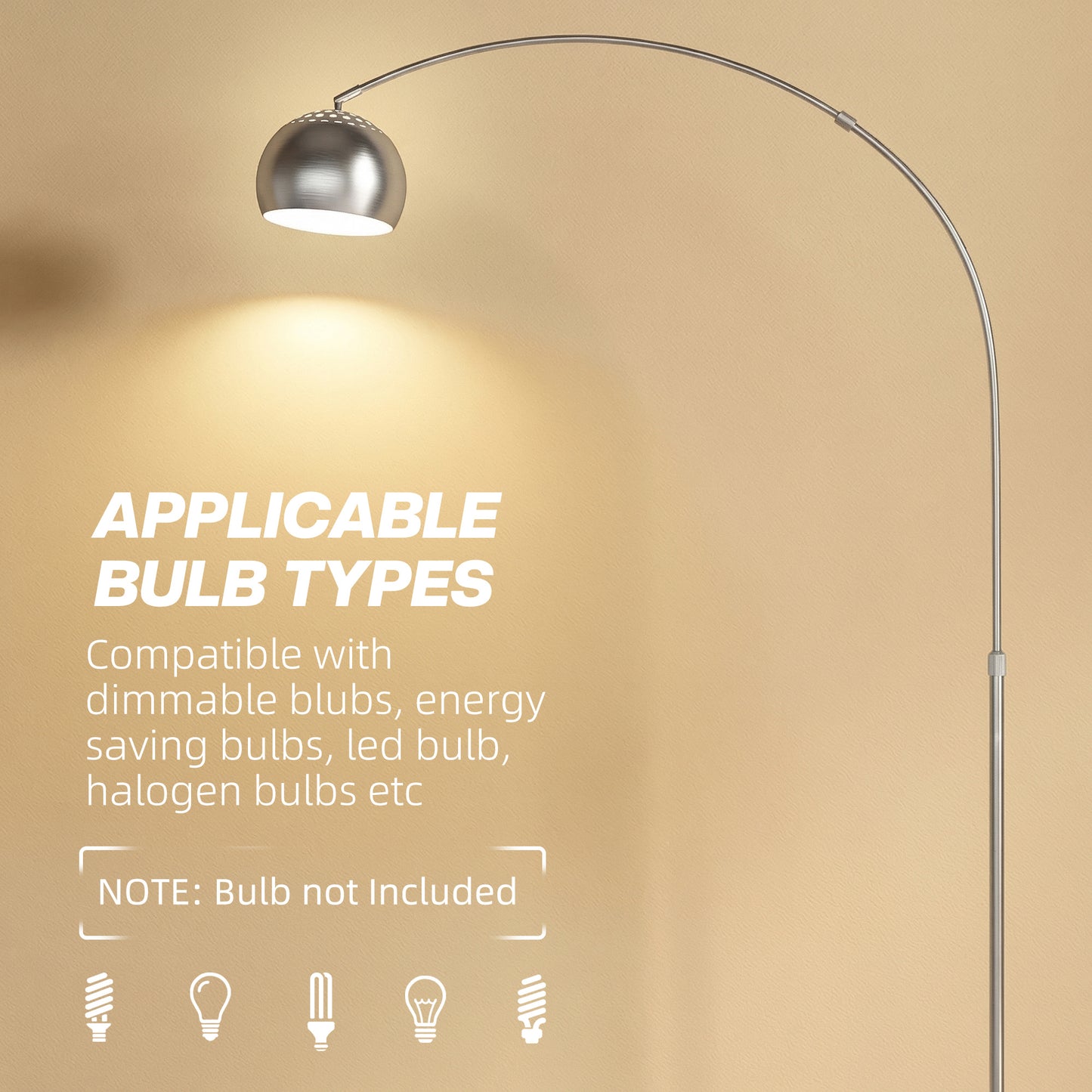 HOMCOM Arc Floor Lamp For Living Room Modern Adjustable Standing Lamp With Faux Black Marble Base Silver Tone