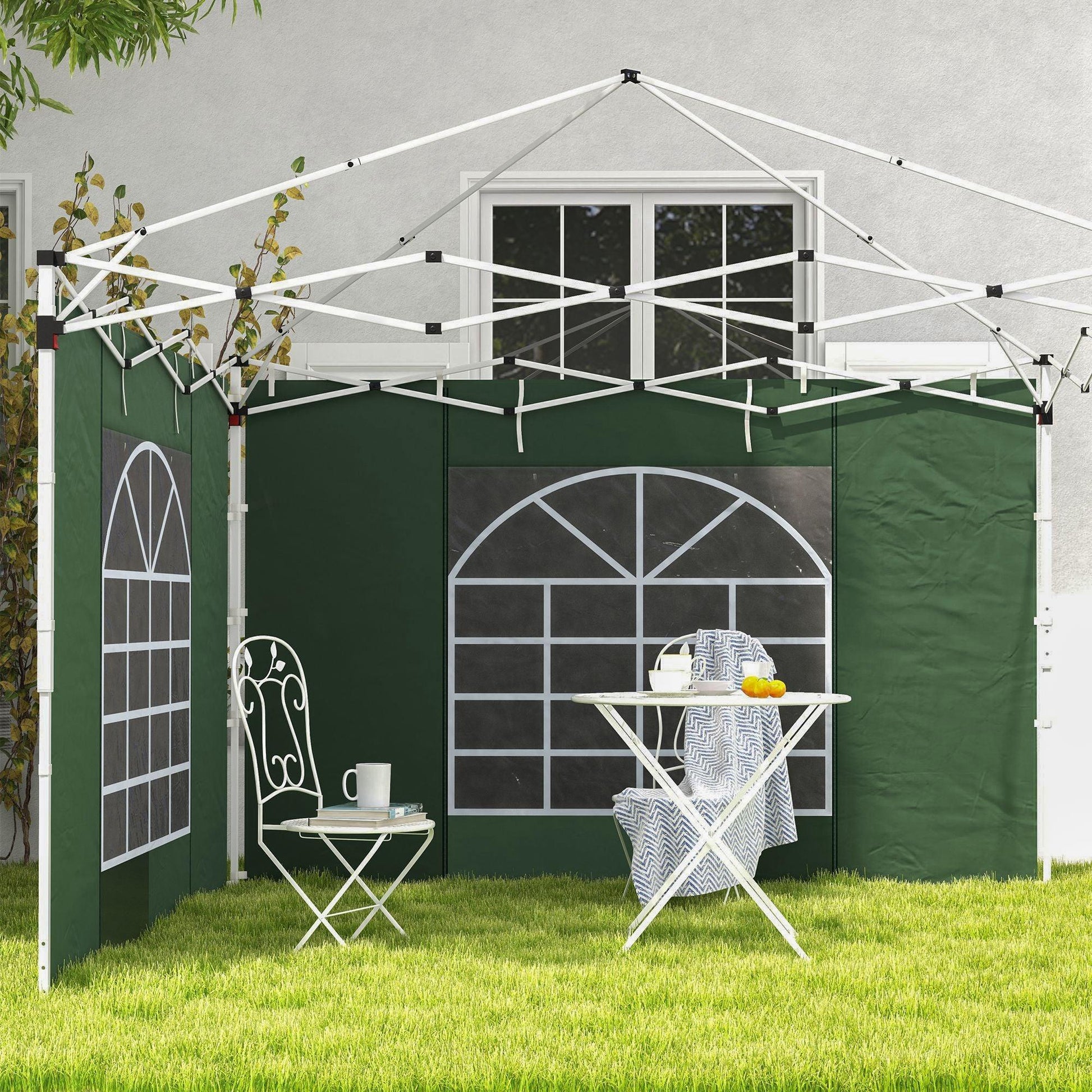 Outsunny Gazebo Side Panels, 2 Pack Sides Replacement, for 3x3(m) or 3x6m Pop Up Gazebo, with Windows and Doors, Green - ALL4U RETAILER LTD