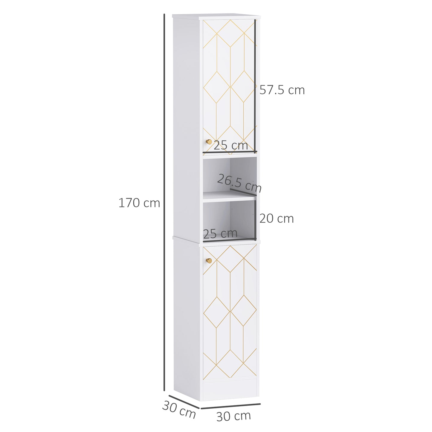 HOMCOM Tall White Bathroom Storage Cabinet with Doors Freestanding Slim Unit with Adjustable Shelves Two Tier Cabinets