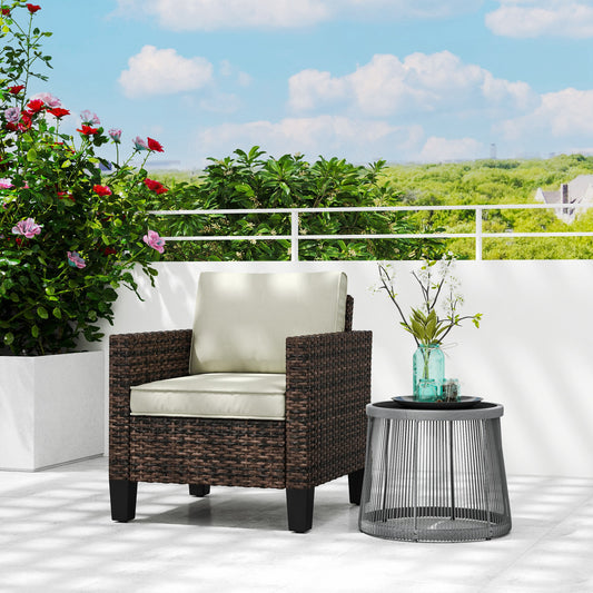 Outsunny Single Rattan Armchair With Cushions Brown Outdoor Garden Lounge Chair Removable Washable Cushion Covers