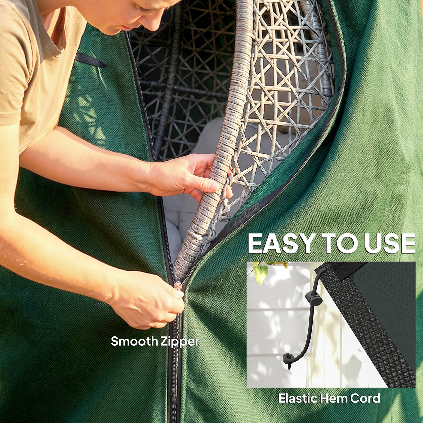 Outsunny Hanging Egg Chair Protective Cover 196 X 230 Cm Green Weather Resistant Oxford Fabric