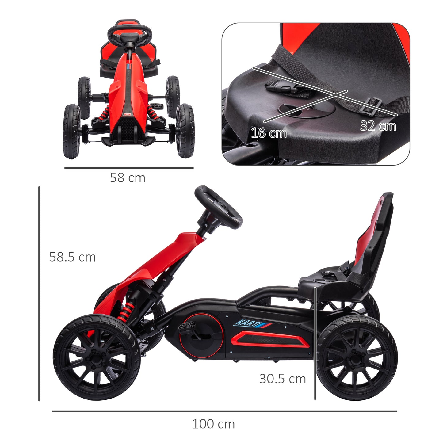 HOMCOM Children Pedal Go Kart Kids Ride Racer Adjustable Seat Shock Absorption EVA Tyres Handbrake Kids Aged 3-8 Red - ALL4U RETAILER LTD